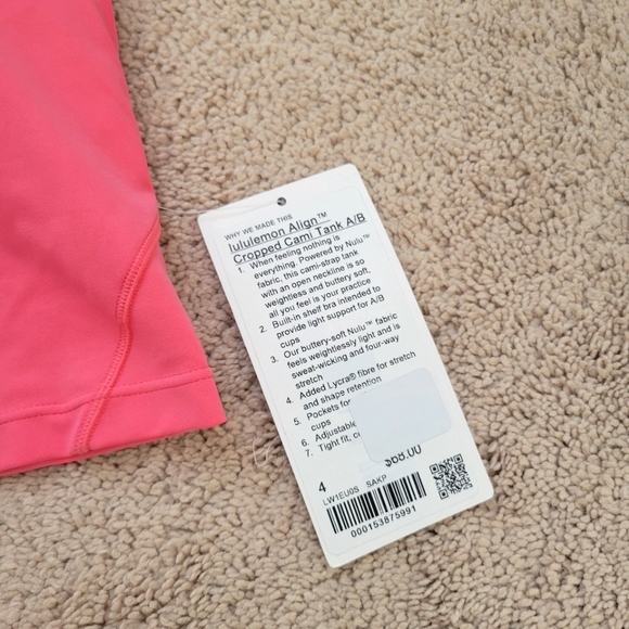 New with tags! Lululemon align cami tank Sakura pink size 4 - Picture 4 of 5